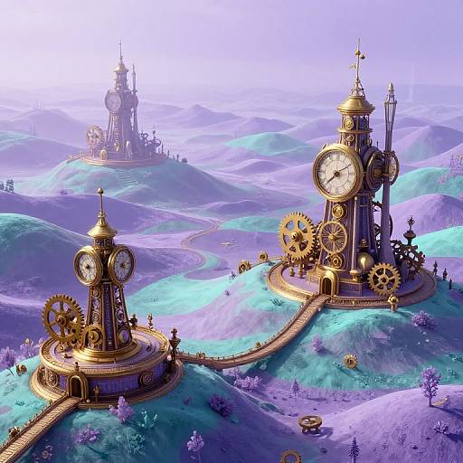 Steampunk Dreamscape with Clockwork Hills