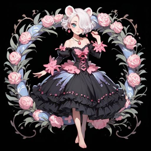 Playful Anthropomorphic Girl in Black Dress Playful Anthropomorphic Girl in Black Dress