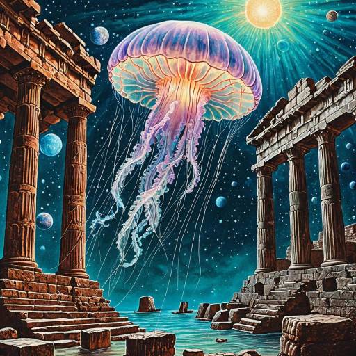 Celestial Jellyfish Over Ancient Ruins Celestial Jellyfish Over Ancient Ruins