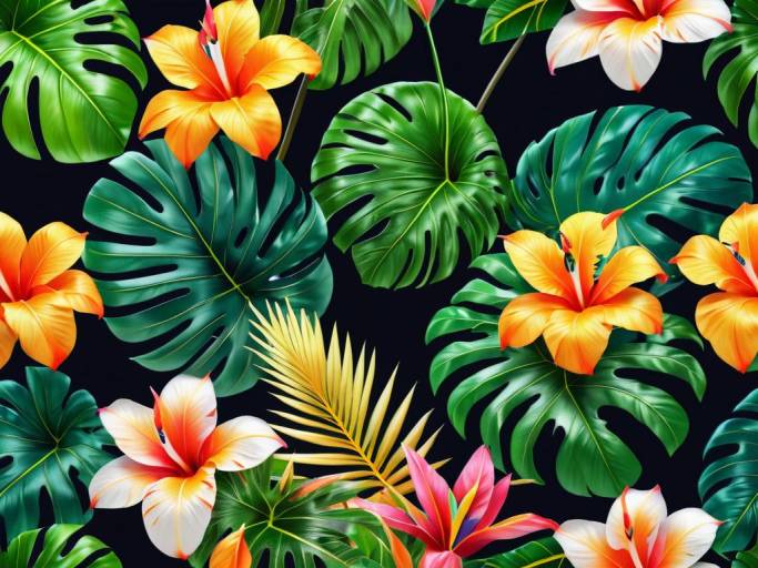 Vibrant Tropical Botanical Illustration Masterpiece