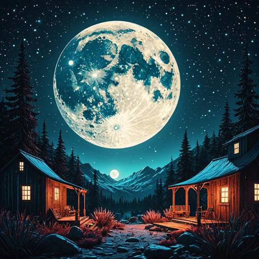 Surreal Full Moon Night in Mountain Village