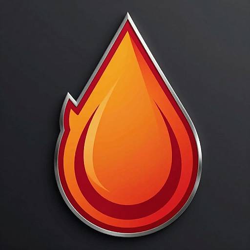 Bright, glossy, red-orange flame icon with metallic silver outline, centered against a dark gray gradient background, digital art style.