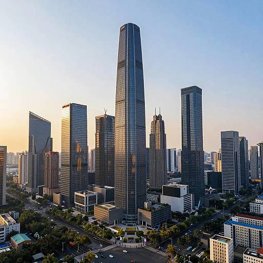 Aerial View of a Modern Megacity at Sunset