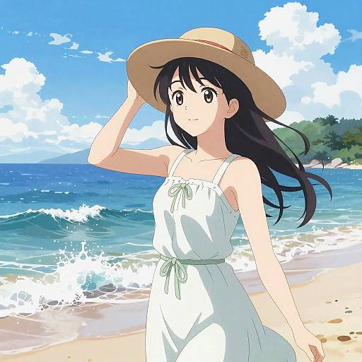 Anime Girl at Sunny Beach