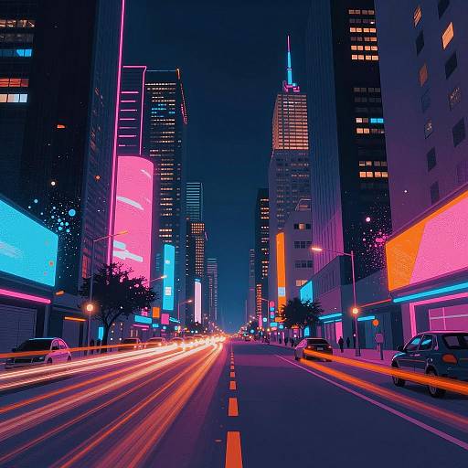 Neon-Lit Futuristic City Street at Night