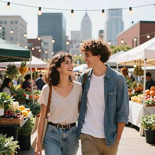 Joyful Couple at Rooftop Farmers' Market