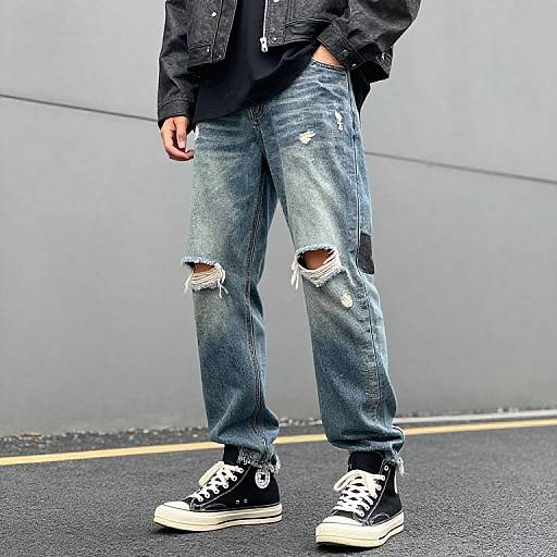 Edgy Streetwear Look with Distressed Jeans