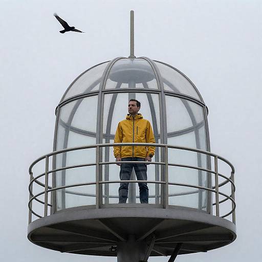 Man in Yellow Jacket on Observation Tower