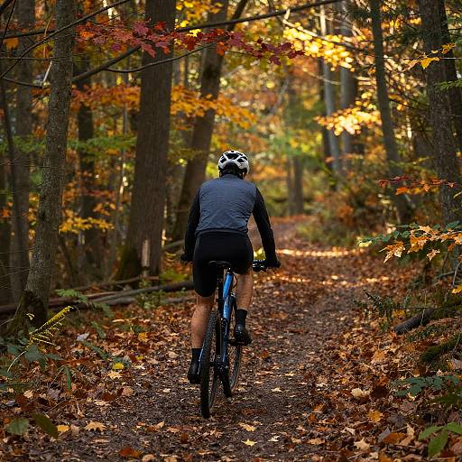 Cyclist on Autumn Forest Trail