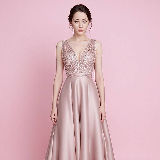Elegant Woman in Blush Pink Gown