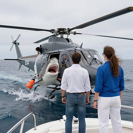 Dramatic Shark vs Helicopter Encounter