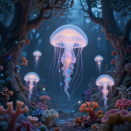 Surreal Twilight Realm with Bioluminescent Life