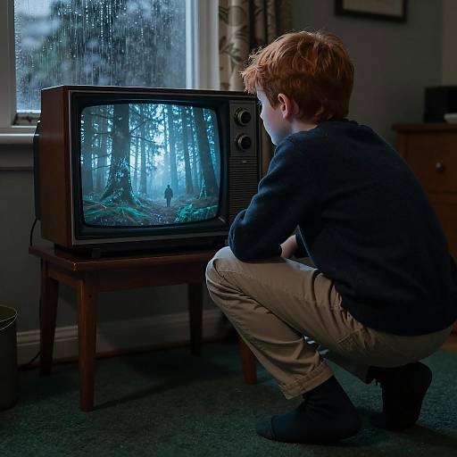 Mysterious Boy in Dimly Lit Room