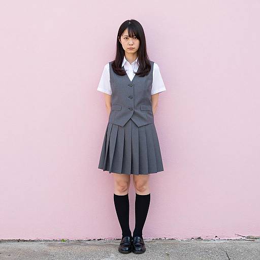 Japanese Woman Against Pink Wall Portrait