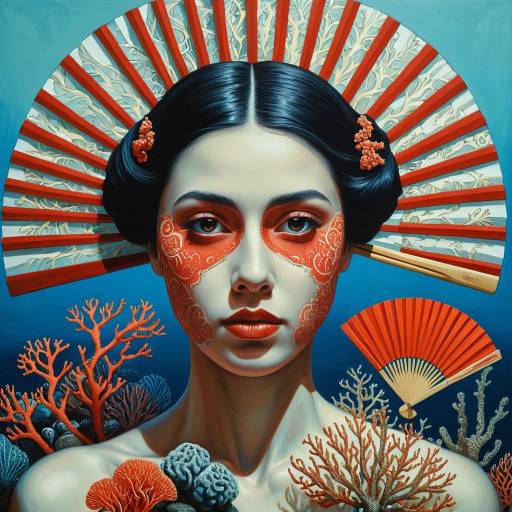 Surreal Portrait with Coral and Fans Surreal Portrait with Coral and Fans
