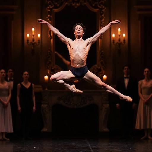 Mid-Air Dance Performance in Opulent Setting