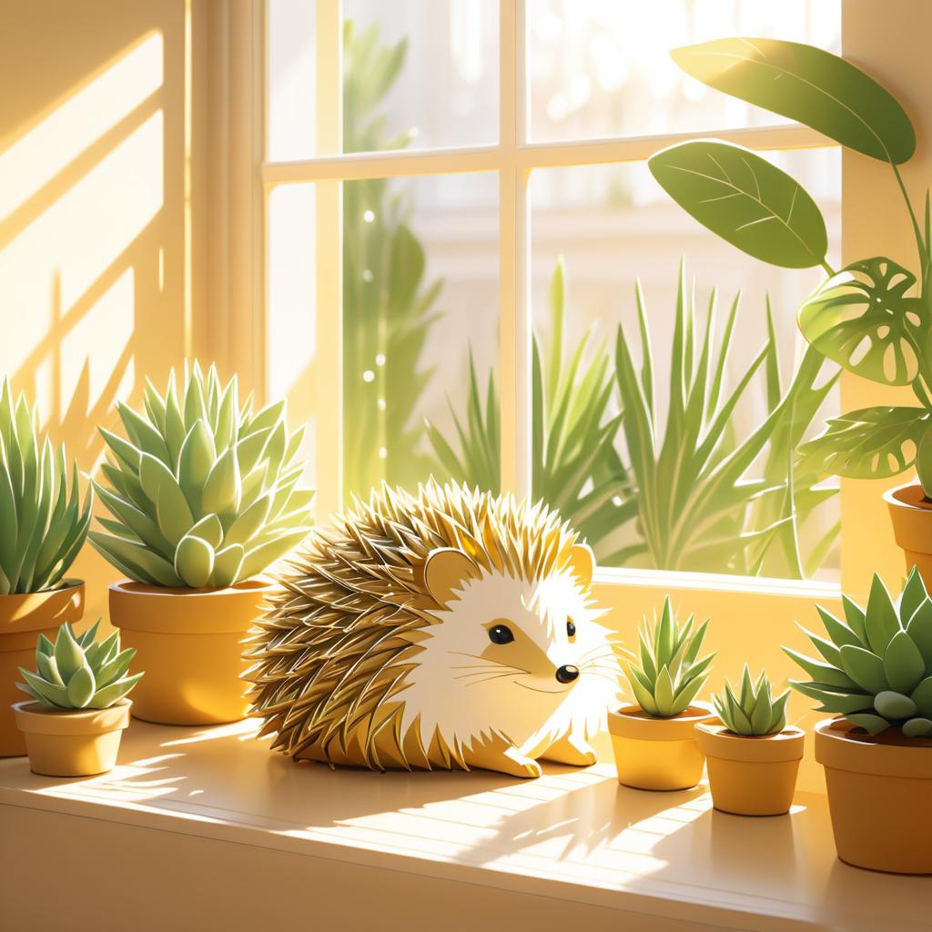 Charming Hedgehog in a Sunlit Window