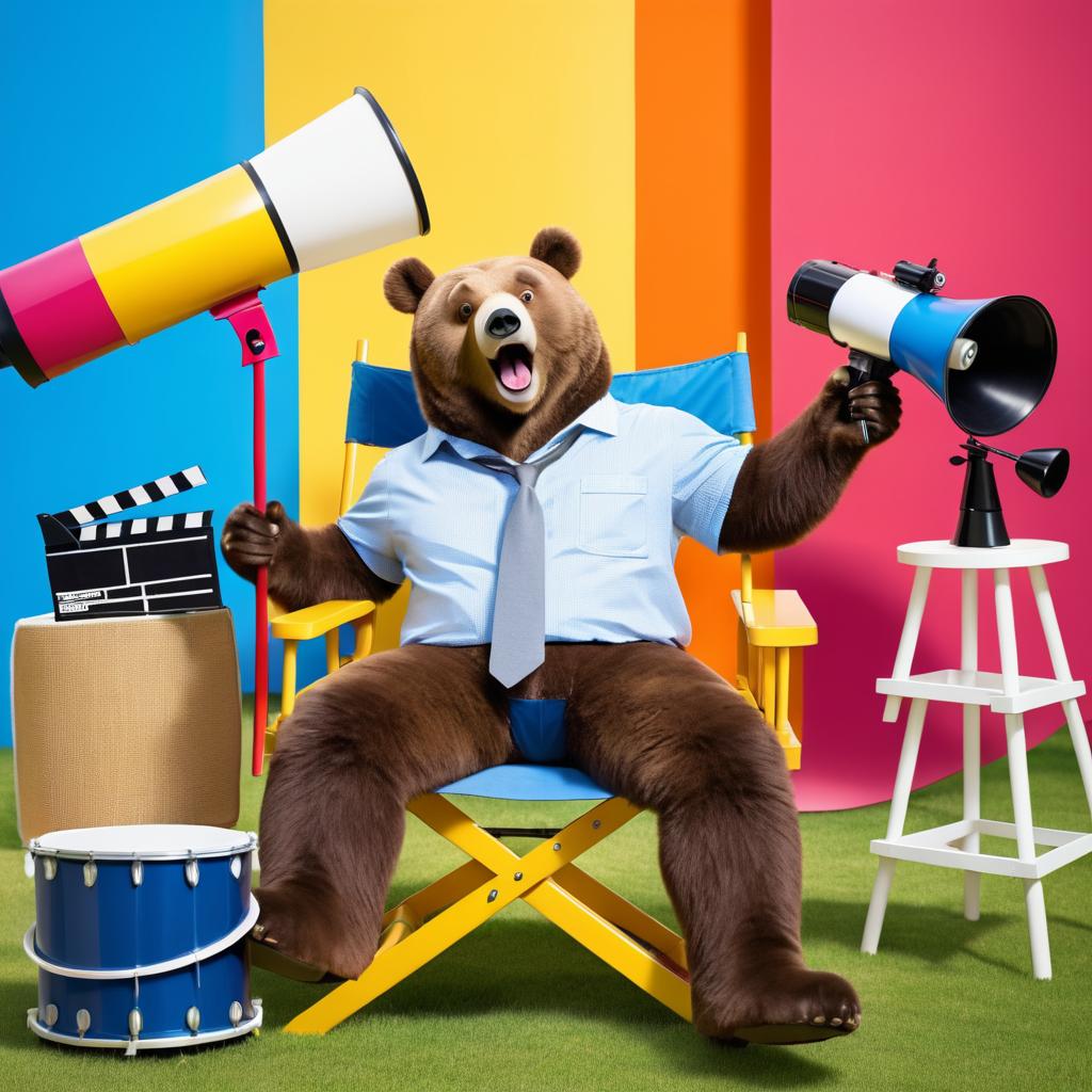 Whimsical Bear Directing a Scene