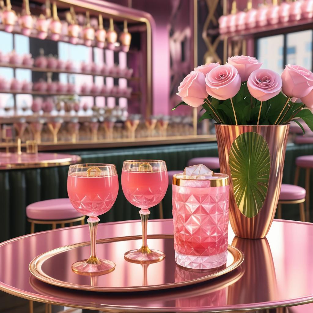 Opulent Café Scene with Pink Champagne