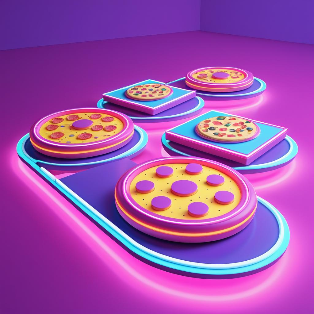 Retro Futurism Pizza Design with Neon Colors