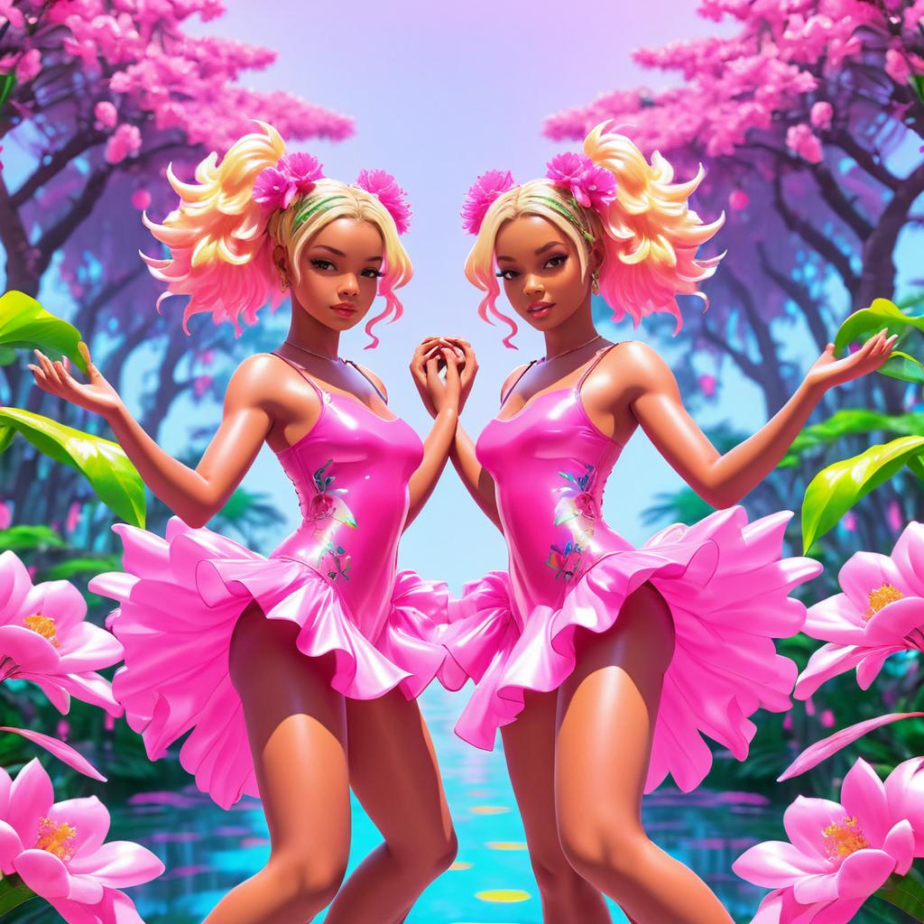 Twins Dancing in Vibrant Blossoms