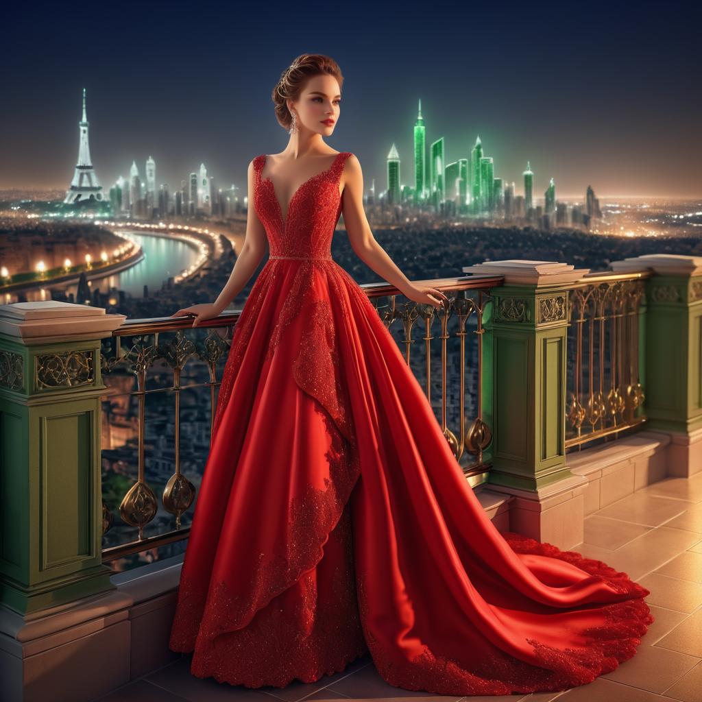 Elegant Woman in Red Evening Gown