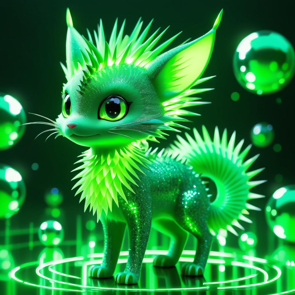 Whimsical Green Spiky Creature Portrait