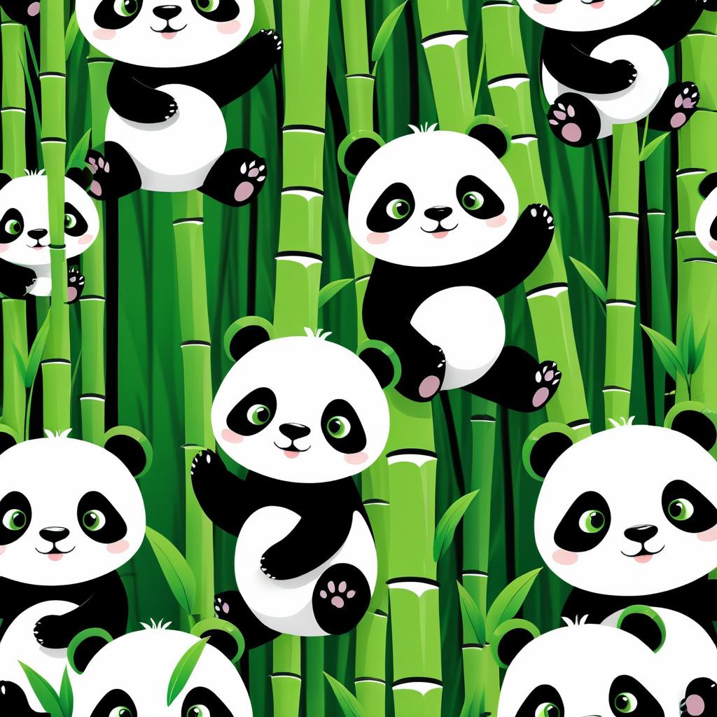 Whimsical Pandas in a Bamboo Grove