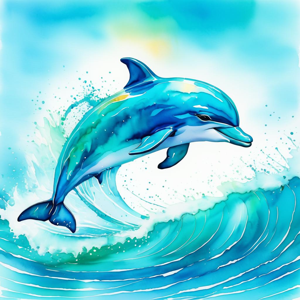 Vibrant Baby Dolphin Watercolor Illustration