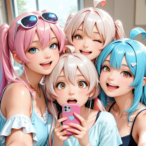 Playful Selfie of Colorful Girls