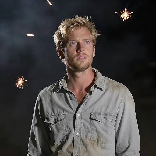 Blond Man with Sparklers at Night