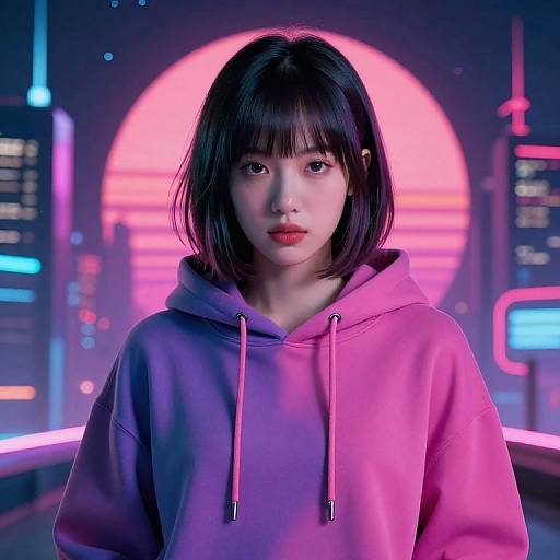 Synthwave Girl in Futuristic Hoodie