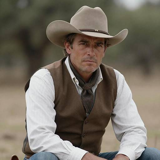 Portrait of a Stern Middle-Aged Cowboy