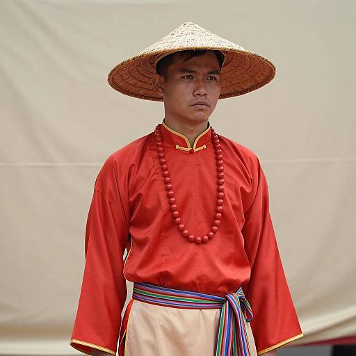 Asian Man in Traditional Vietnamese Costume
