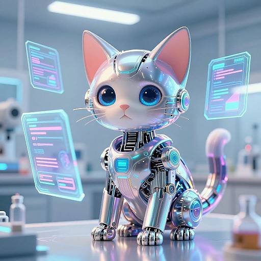 Cybernetic Kitten in Futuristic Lab