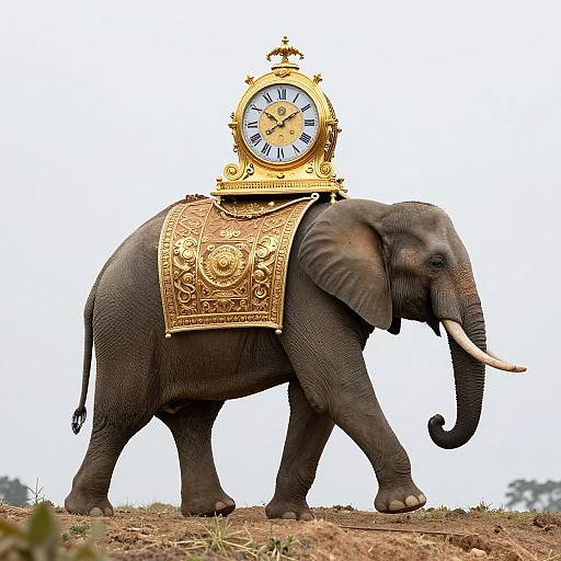 Elegant Elephant with Golden Clock