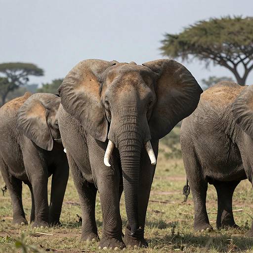 Three Elephants in Grassy Savanna