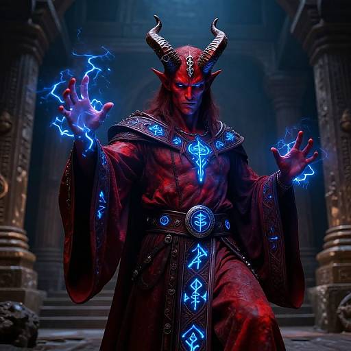 Scarlet Tiefling Sorcerer Casting Magic