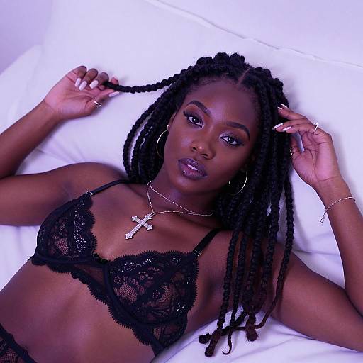 Black Woman in Black Lace Lingerie with Dreadlocks