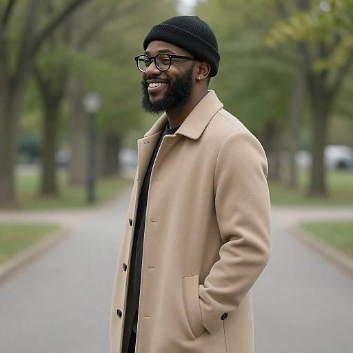 Smiling Black Man in a Tree-Lined Path