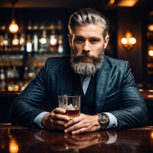Man with Beard Drinking Whiskey in Bar