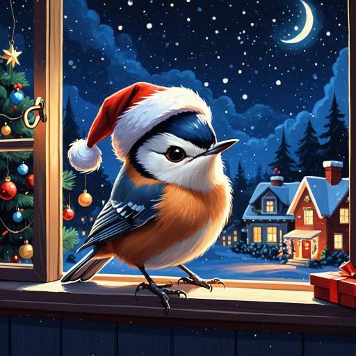 Midnight Christmas Nuthatch in Pixar Style