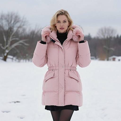 Blonde Woman in Pink Winter Coat