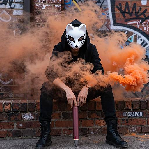 Mystical Figure in Urban Graffiti Setting