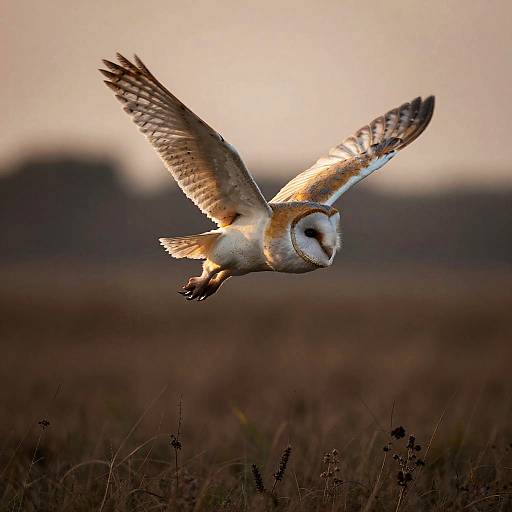 Enigmatic Barn Owl in Twilight Flight
