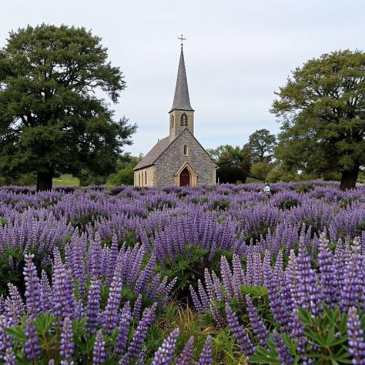Serene Church Amid Lupine Fields
