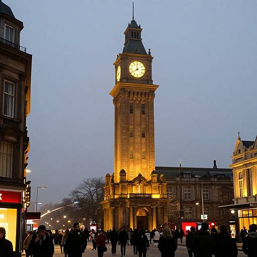 Illuminated Clock Tower at Dusk