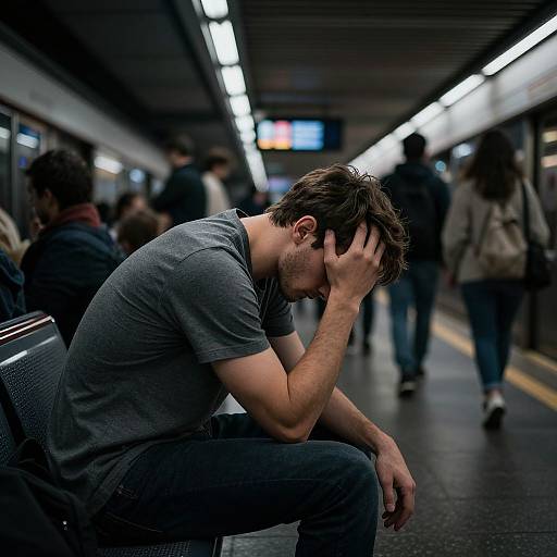 Nervous Man in Crowded Subway
