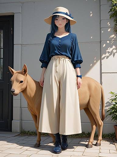Casual Woman in Navy Knit Outfit