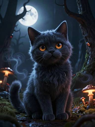 Spooky Stylized Cat in Haunted Forest